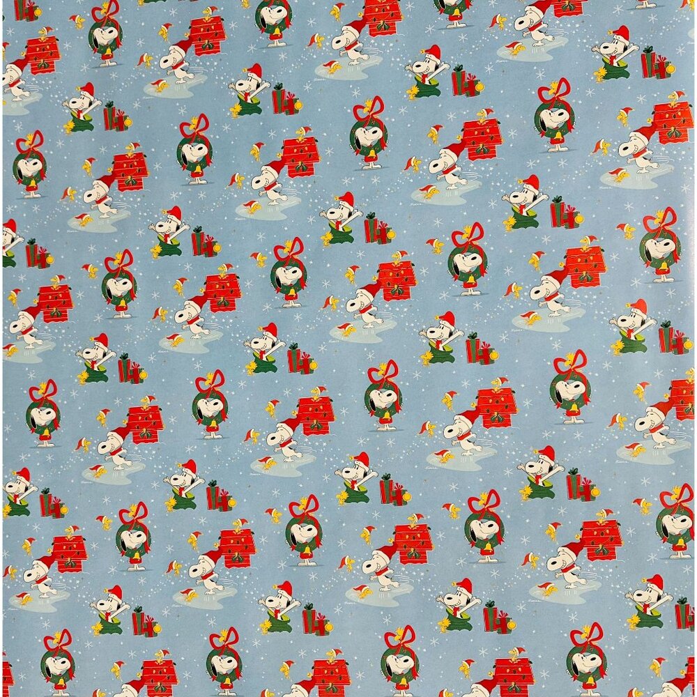 Hallmark Wrapping Paper Christmas Peanuts Snoopy Woodstock Blue 70 sq ft Jumbo